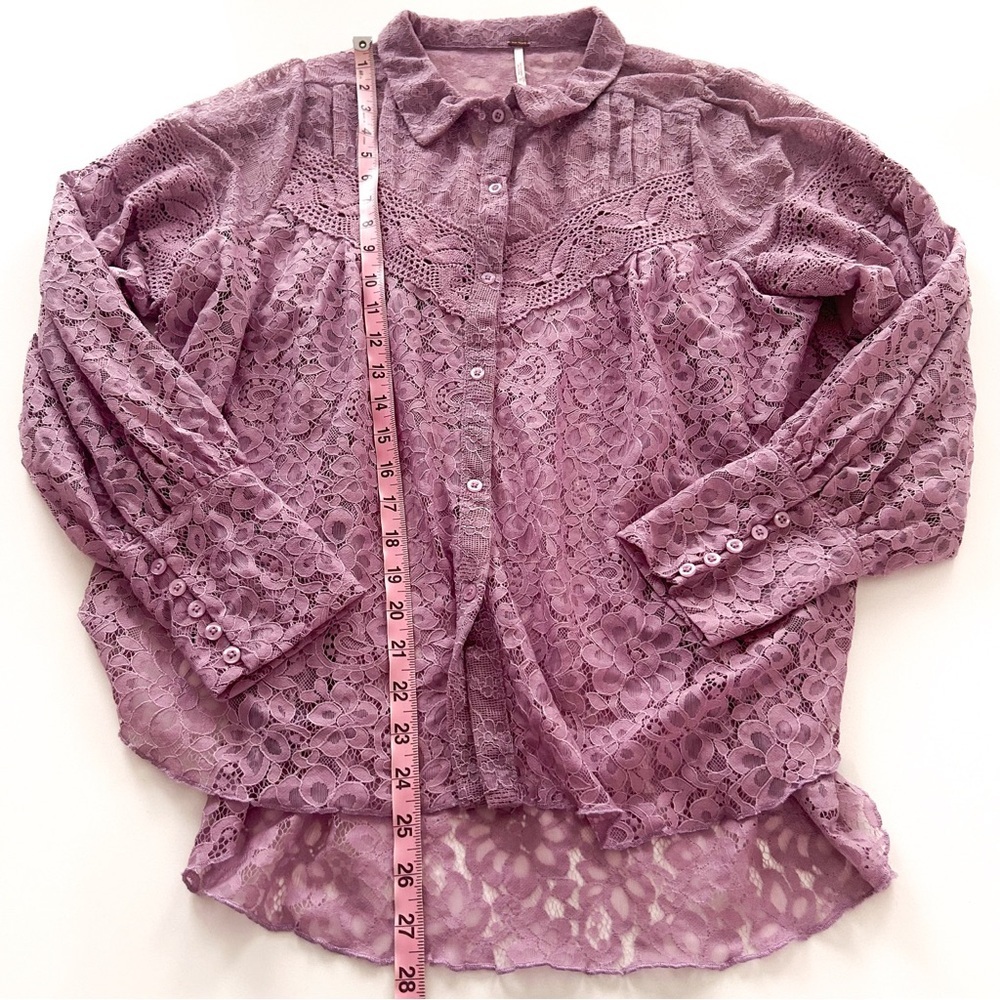 Free People Out West Lace Blouse NWT Lilac Sheer Button Front Top S - Picture 13 of 17